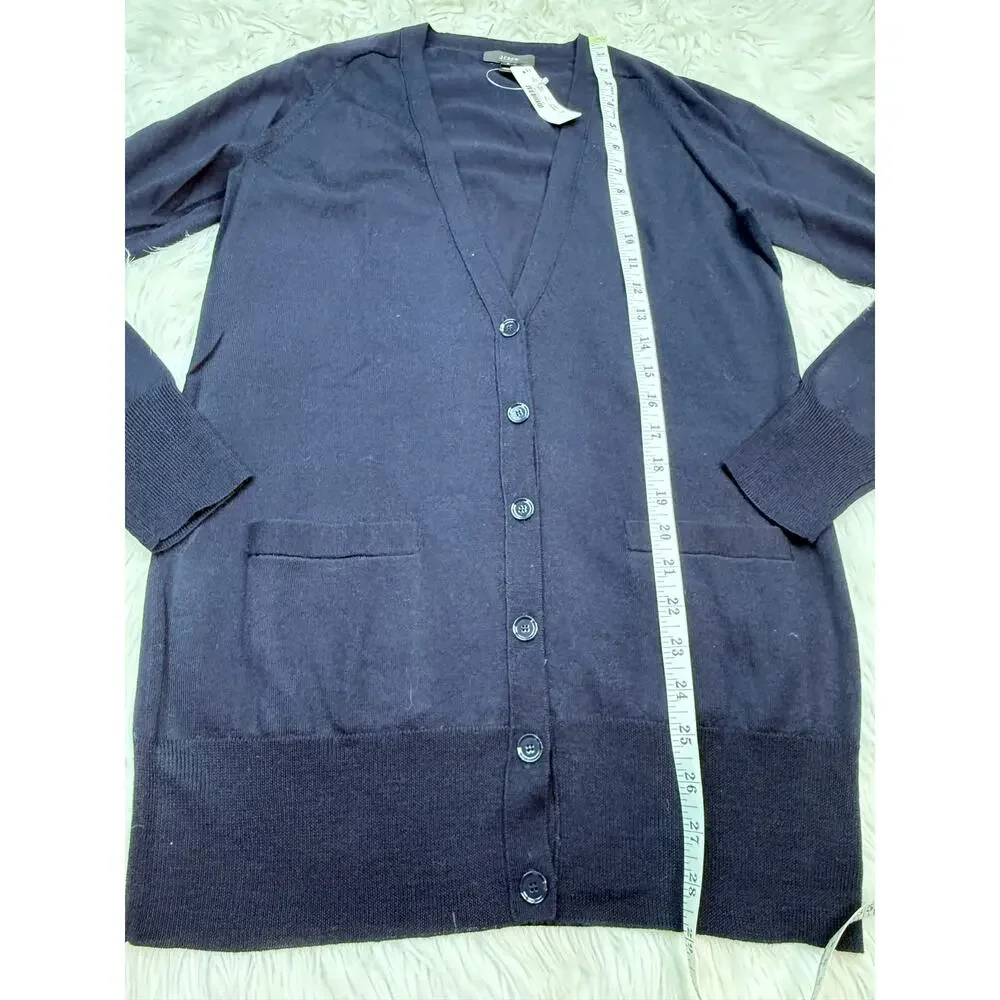 J. Crew Classic Merino Wool Long Lightweight Cardigan Sweater Navy Size S NWT